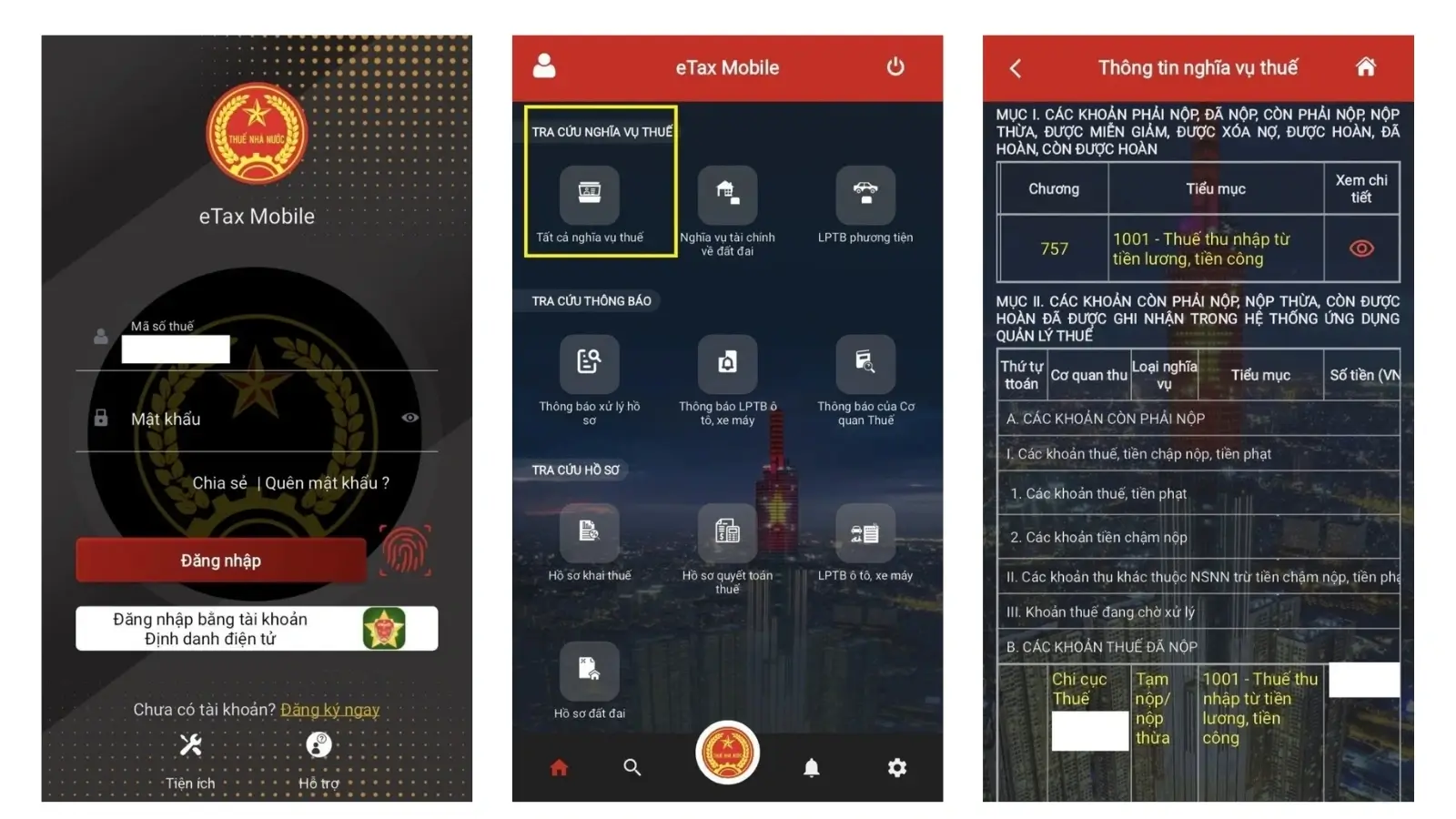 Cách tra cứu tờ khai quyết toán thuế điện tử trên app eTax Mobile