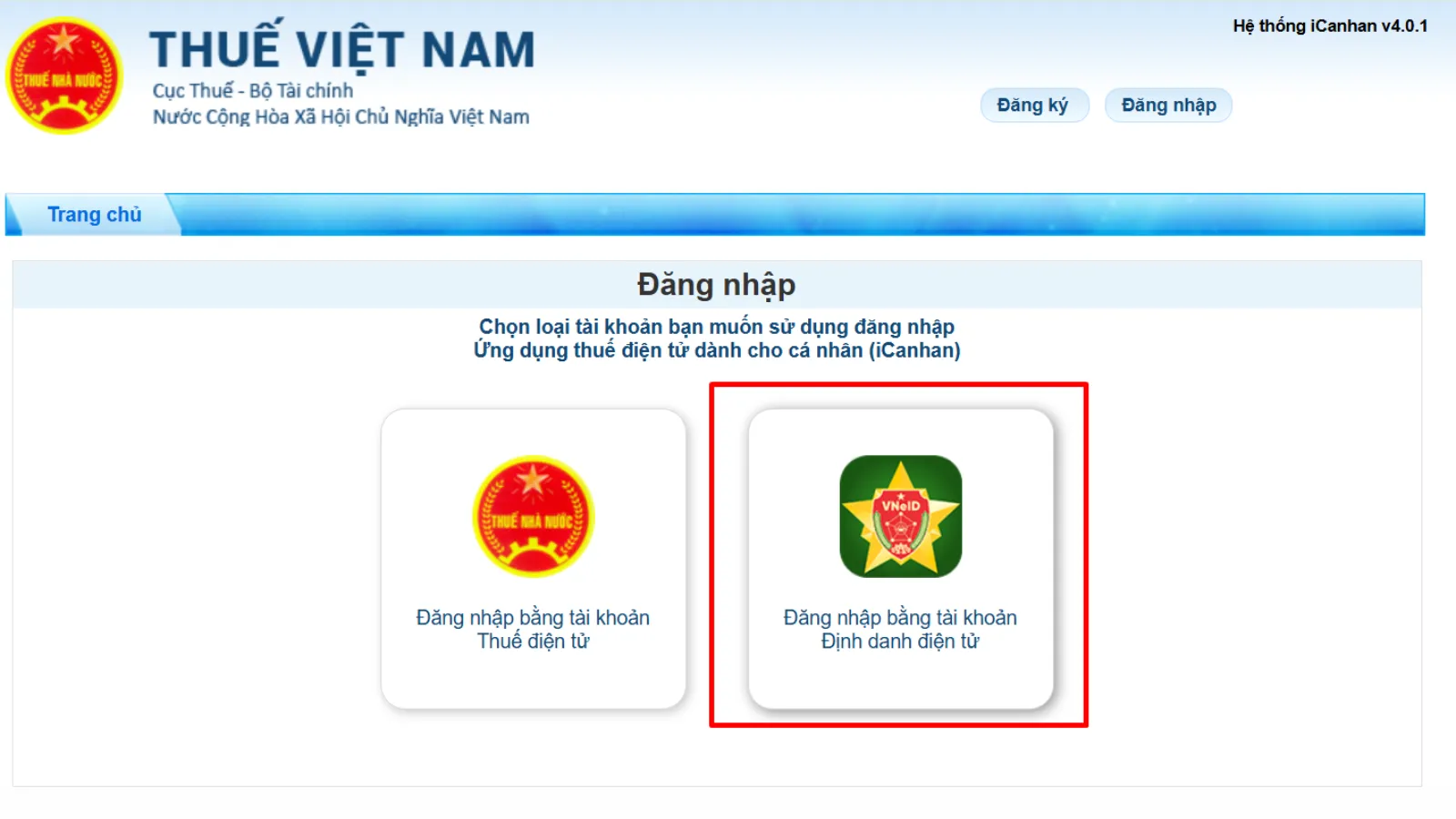 Đăng nhập th&ocirc;ng qua VNeID