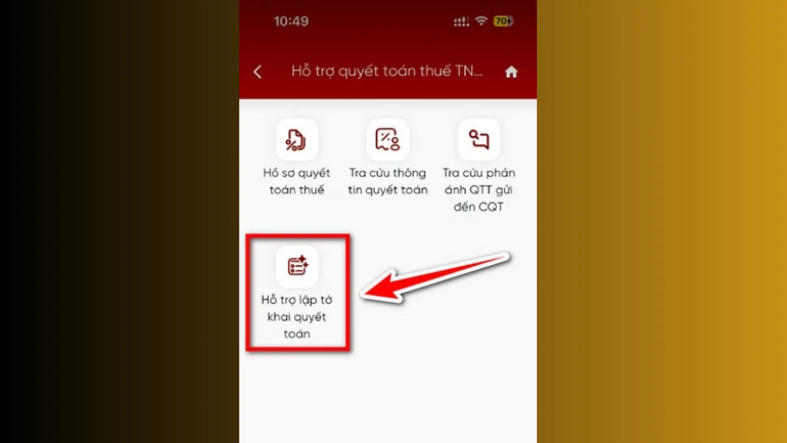 Chọn hỗ trợ lập tờ khai quyết toán