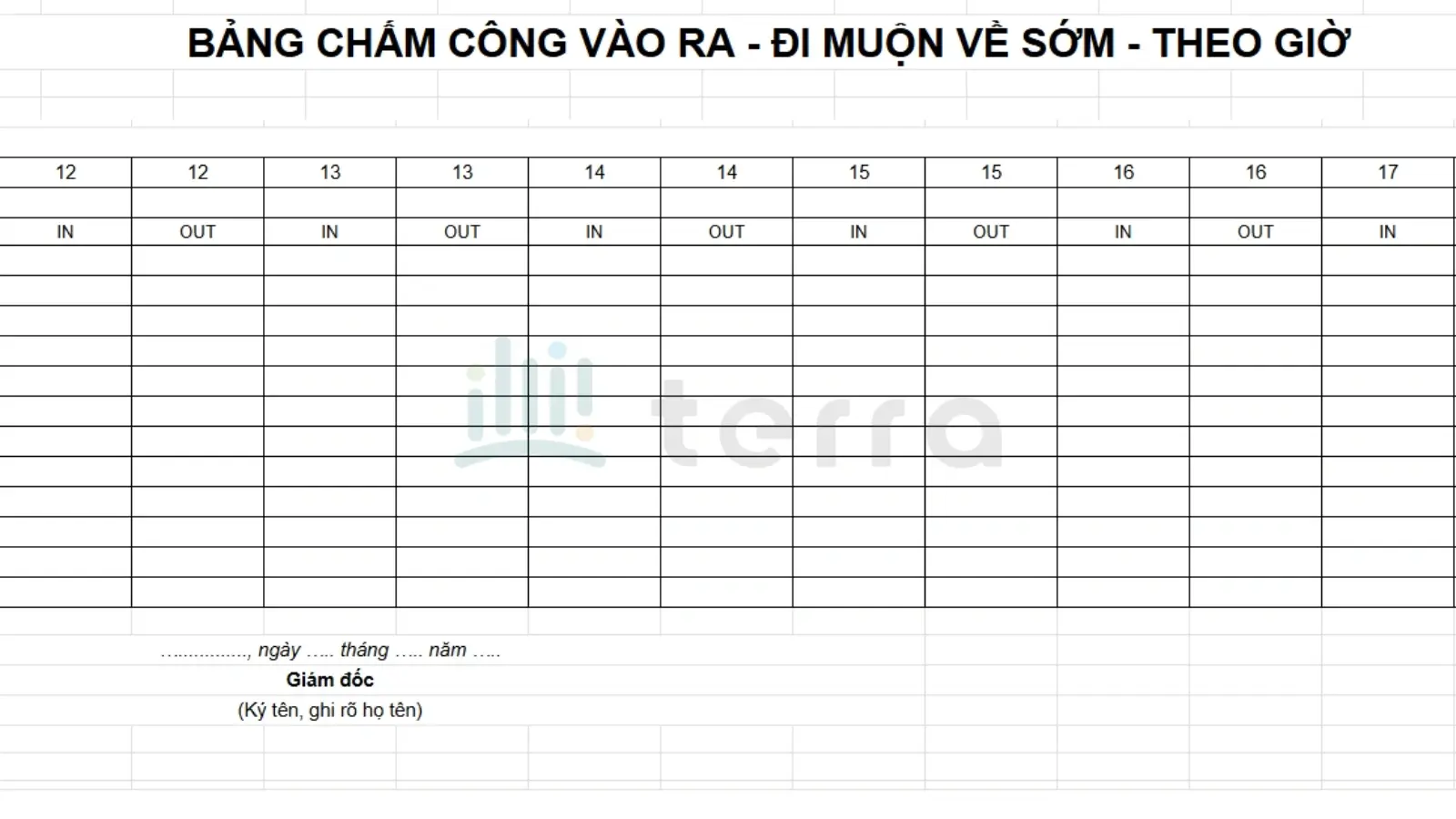 Bảng chấm công tính theo giờ làm việc