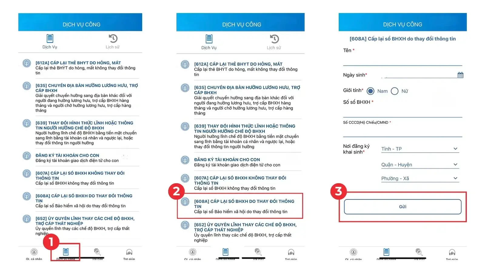 Nộp hồ sơ cấp lại sổ BHXH online có thay đổi thông tin