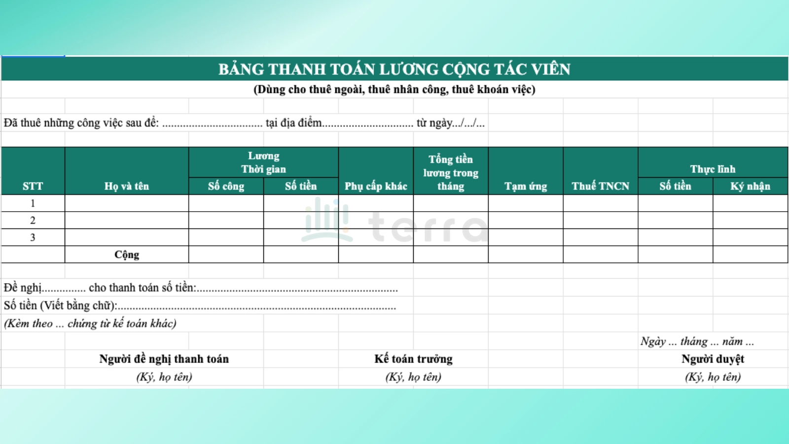 Mẫu bảng lương dành cho cộng tác viên