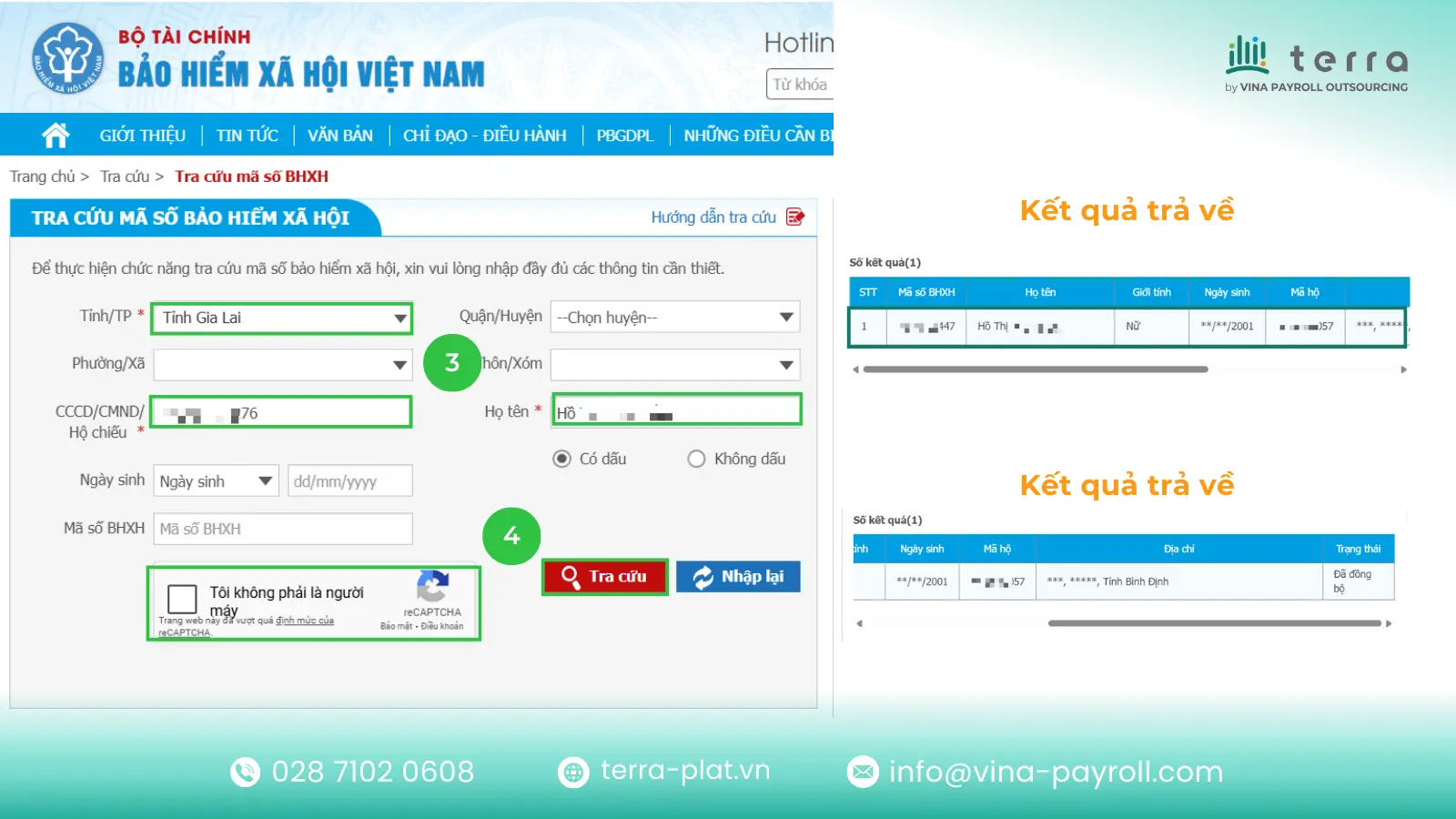 Nhập thông tin cá nhân để hệ thống tiến hành tra cứu