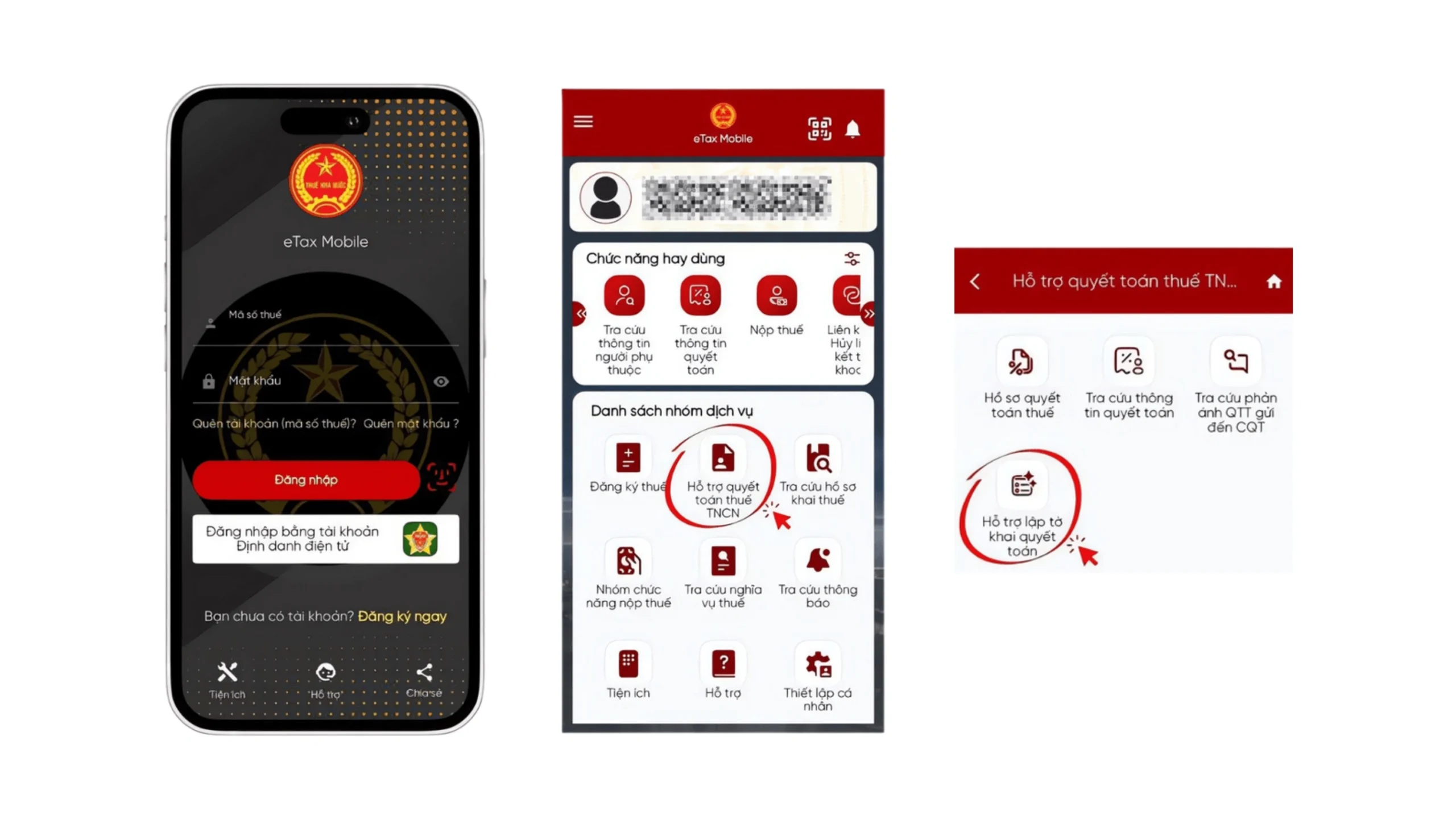 Đăng nhập aeTax Mobile và chọn chức năng "Hỗ trợ quyết toán thuế TNCN"