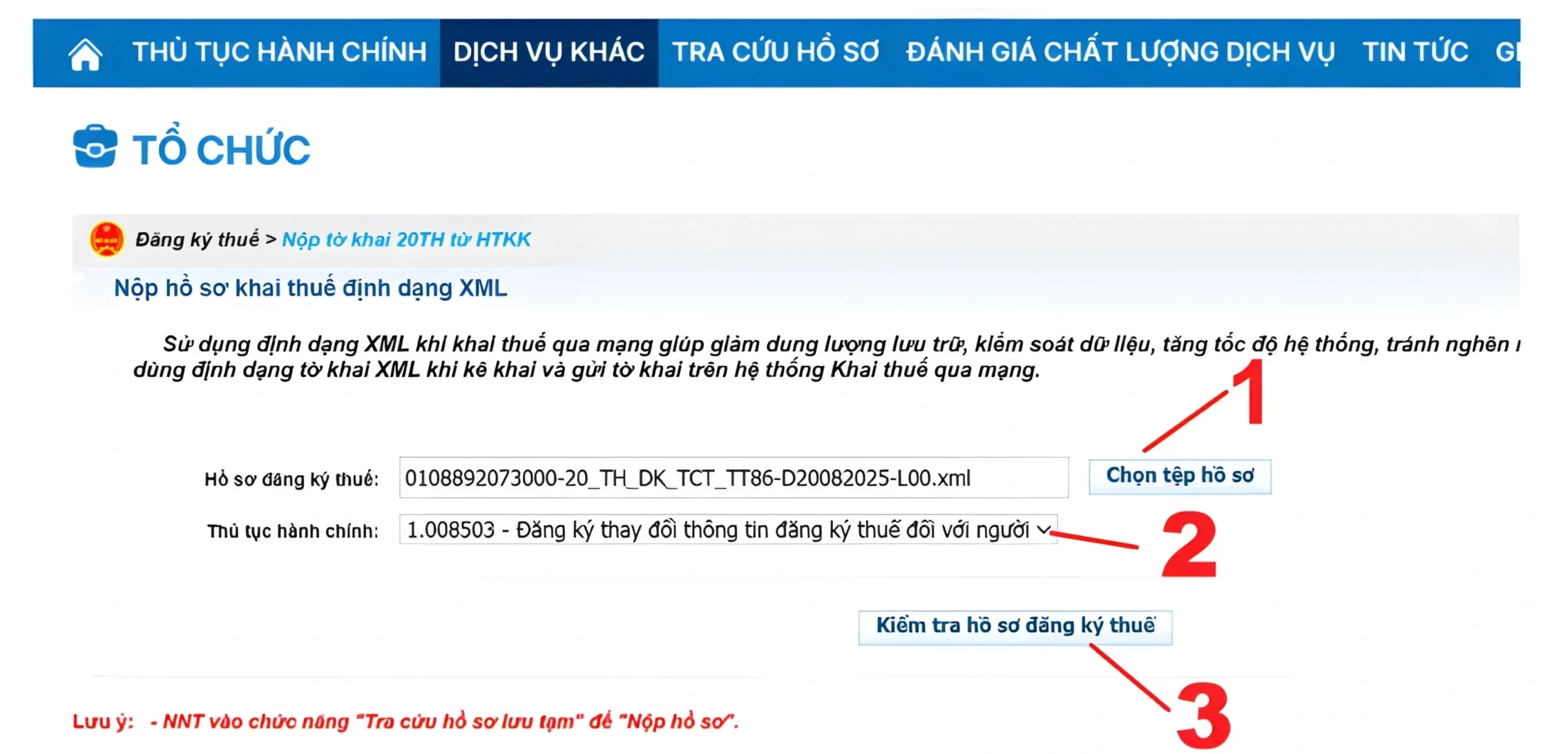 Tải tờ khai XML lên hệ thống