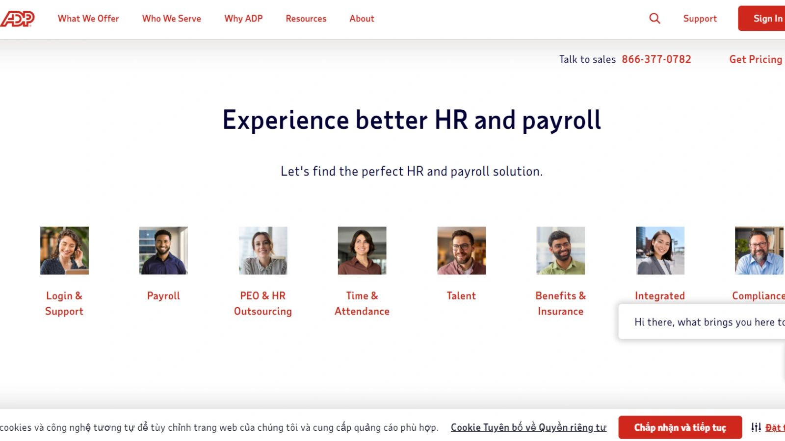 ADP's homepage interface