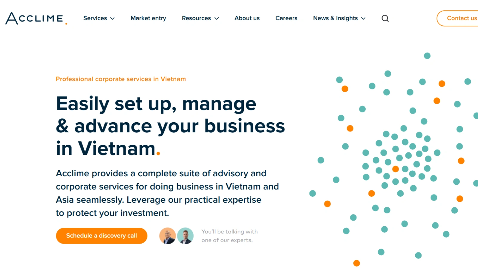 Acclime's homepage interface