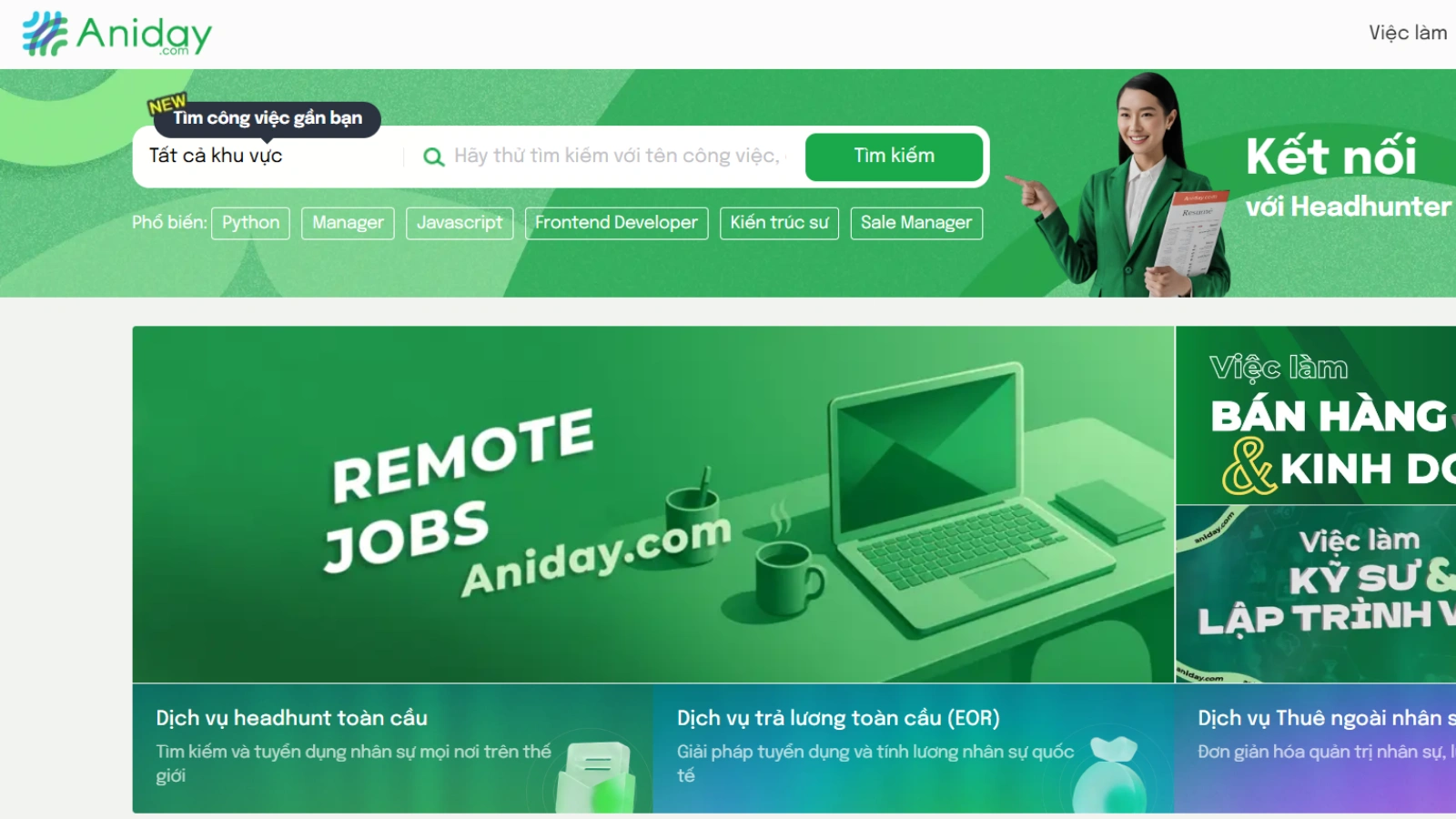 Aniday‘s homepage interface