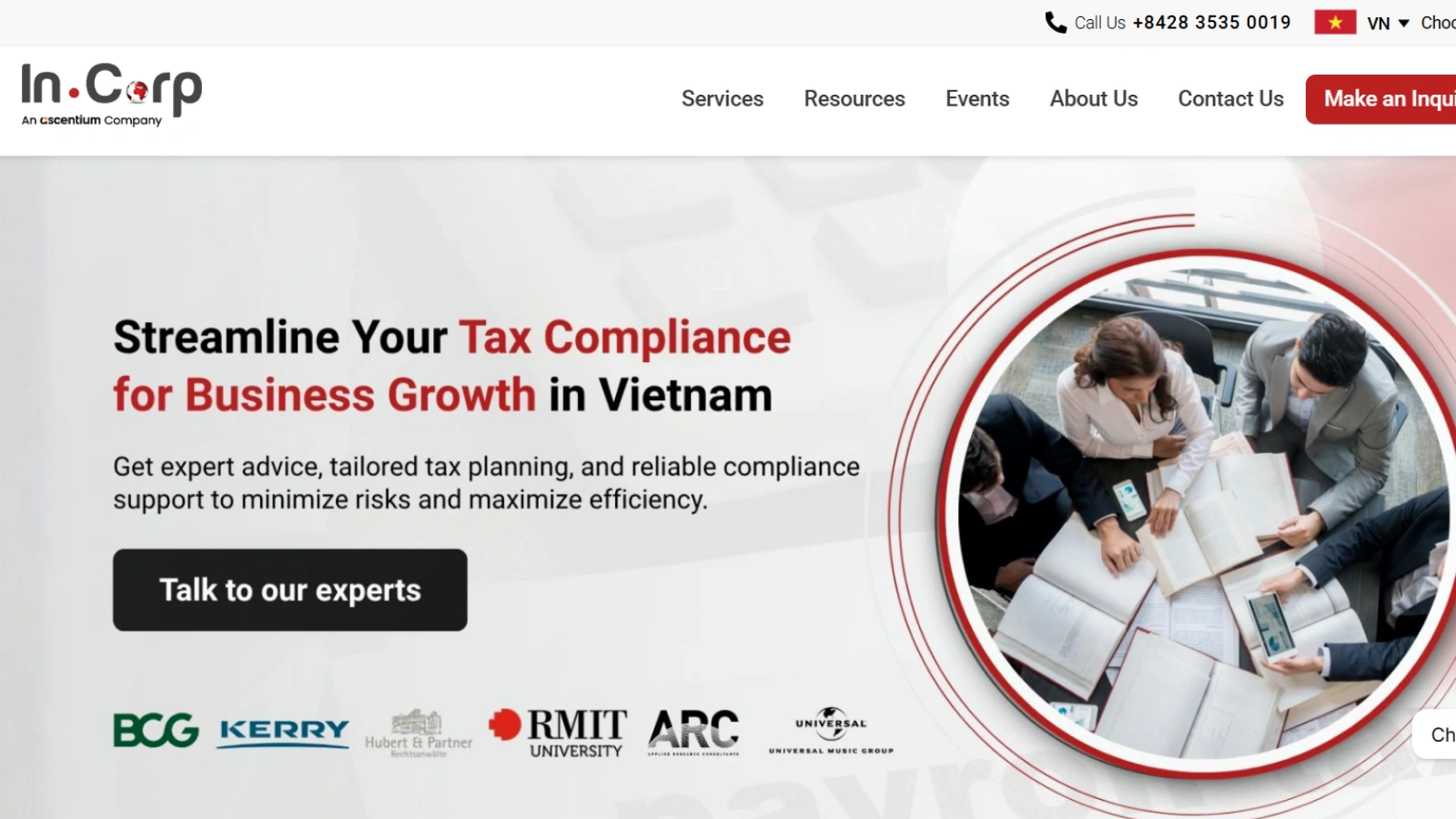 InCorp Vietnam's homepage interface