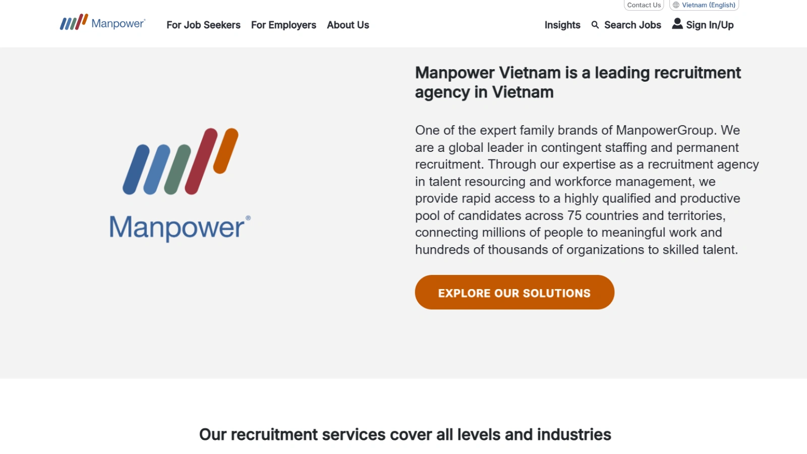Manpower Vietnam's homepage interface