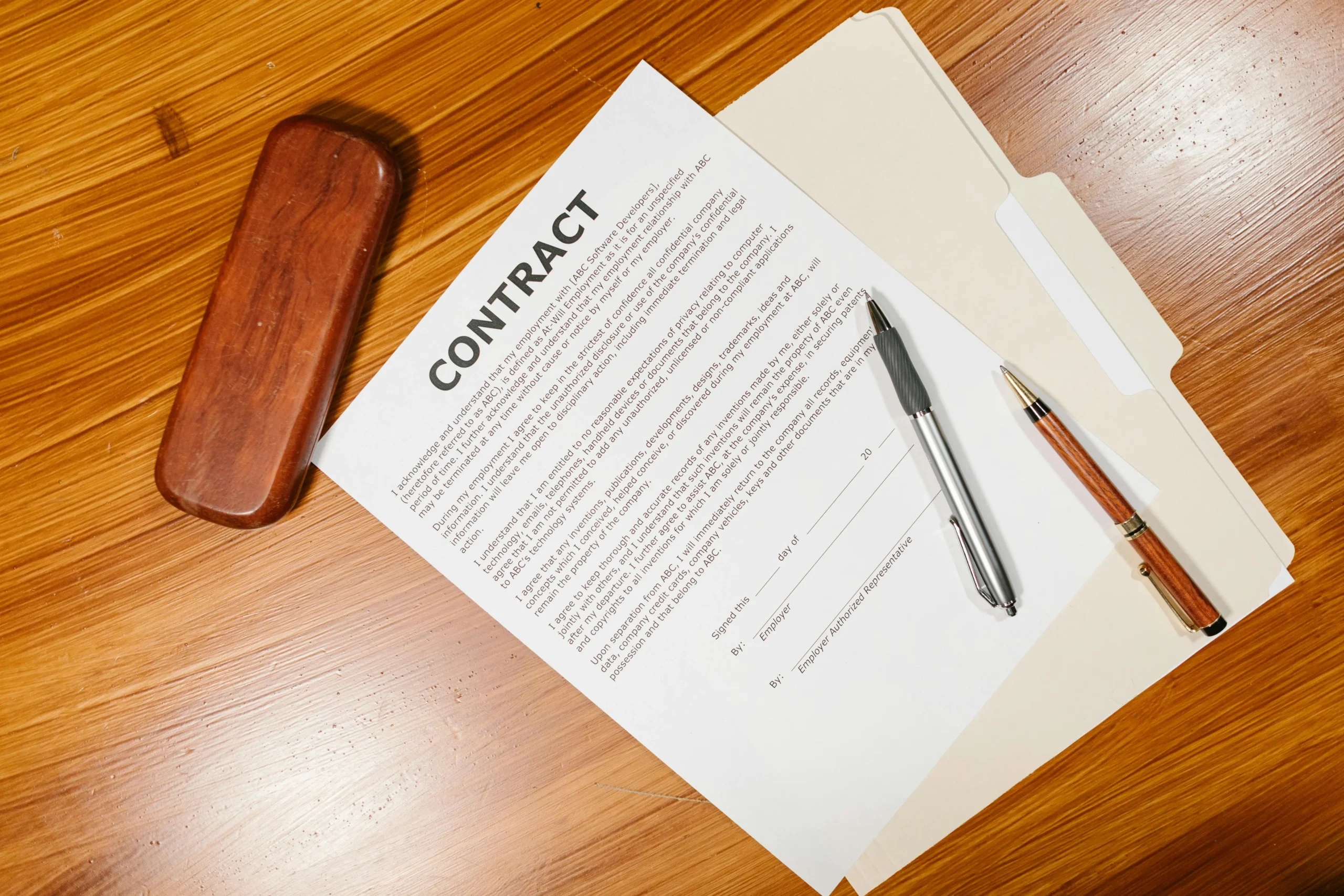 Employment contract documents for HR administration